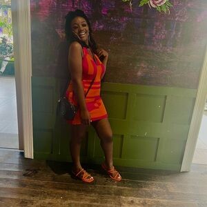 Bright Orange & Pink Graphic Mini Dress